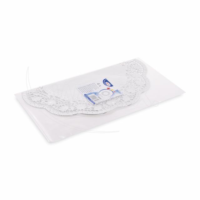 Dekorativní krajka kulatá stříbrná Ø32cm [4 ks]