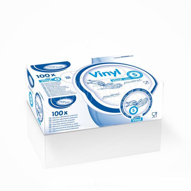 Rukavice vinylová bílá, pudrovaná (velikost S) [100 ks]