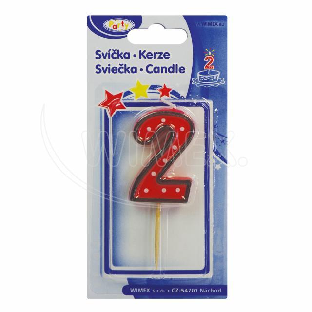 Svíčka číslová na špejli "2" 50mm [1 ks]