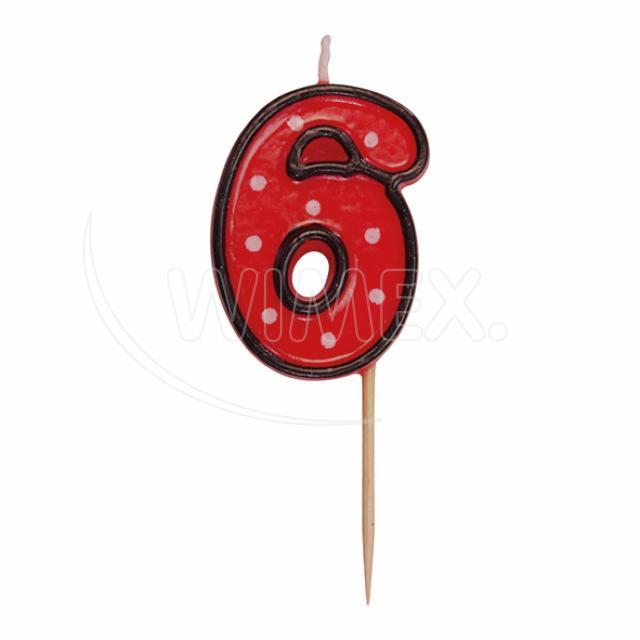 Svíčka číslová na špejli "6" 50 mm [1 ks]