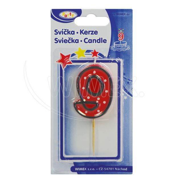 Svíčka číslová na špejli "9" 50mm [1 ks]