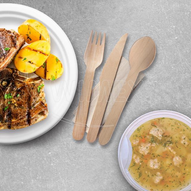 Příborová sada (dřevo FSC 100%) nůž-vidlička-lžíce+ubrousek [50 sad]