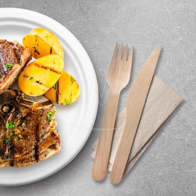 Příborová sada (dřevo FSC 100%) nůž-vidlička+ubrousek [60 sad]