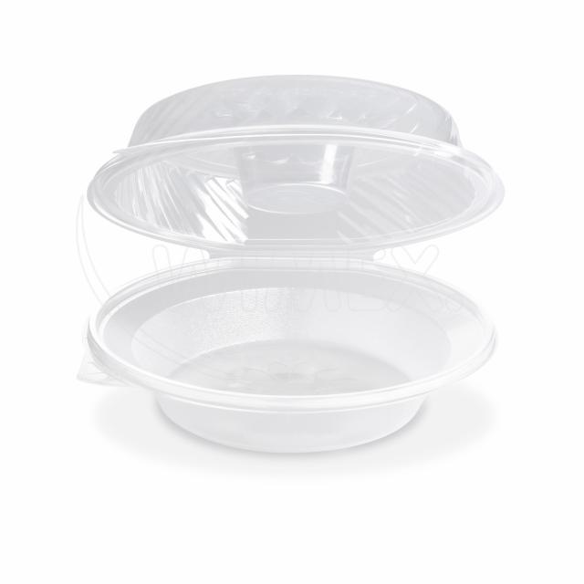 Salátová miska průhledná s víčkem na dresink misku, 1600ml (PP)[25 ks]