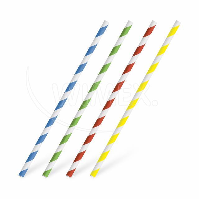 Slámka papírová rovná, barevný mix spirála 20 cm, Ø 6 mm [25 ks]