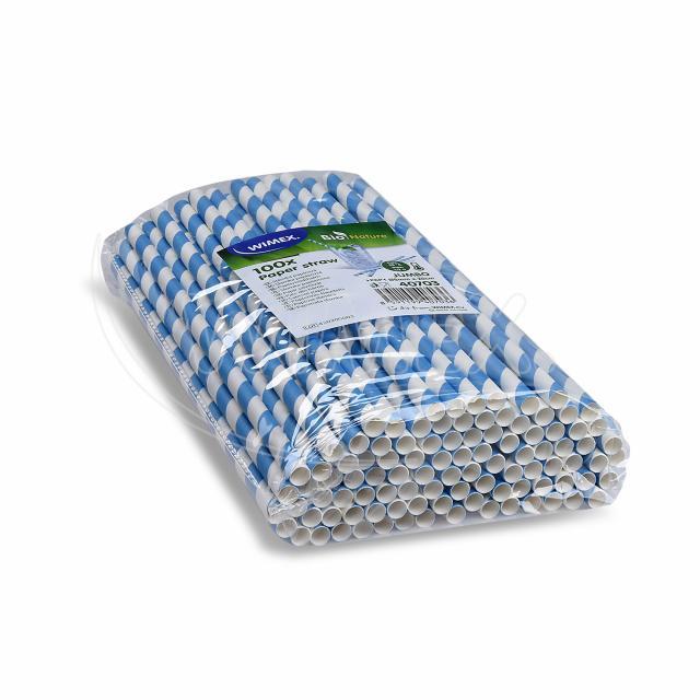 Slámka papírová Spirála modrá `JUMBO` Ø8mm x 25cm [100 ks]