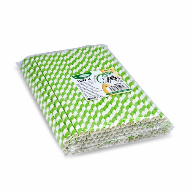 Slámka papírová Spirála zelená `JUMBO` Ø8mm x 25cm [100 ks]