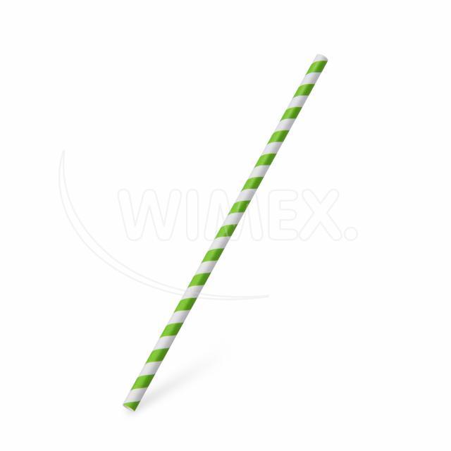 Slámka papírová JUMBO zelená spirála 25 cm, Ø 8 mm [100 ks]
