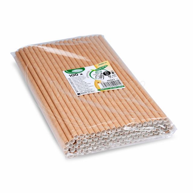 Slámka papírová kraft `JUMBO` Ø8mm x 28cm [100 ks]