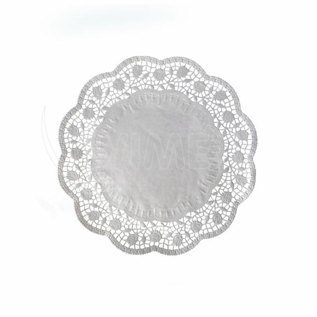 Dekorativní krajka (PAP) kulatá bílá Ø24cm [100 ks]
