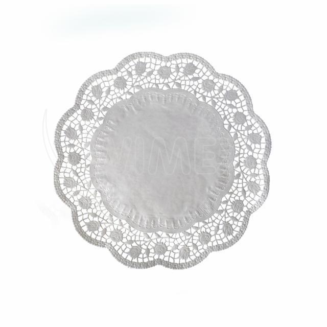 Dekorativní krajka (PAP) kulatá bílá Ø26cm [100 ks]