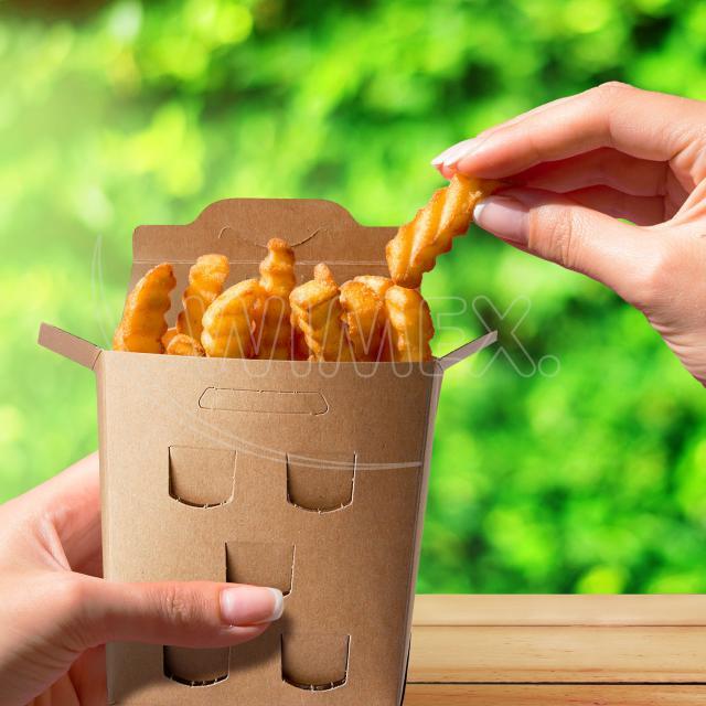 Box na hranolky (PAP - FSC Mix) nepromastitelný kraft `150 g` [50 ks]