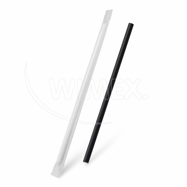 Slámka papírová černá `JUMBO` Ø8mm x 25cm jednotlivě balená [100 ks]