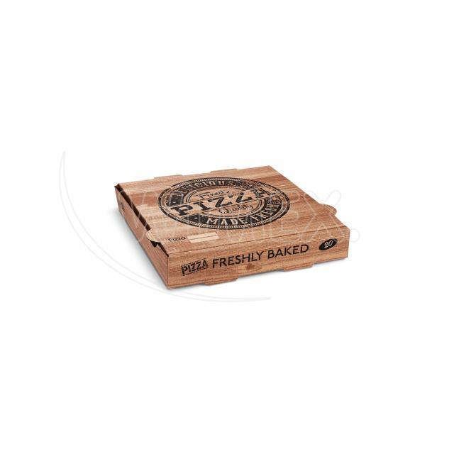 Krabice na pizzu (mikrovlnitá lepenka) H4 kraft s potiskem 20 x 20 x 4 cm [100 ks]