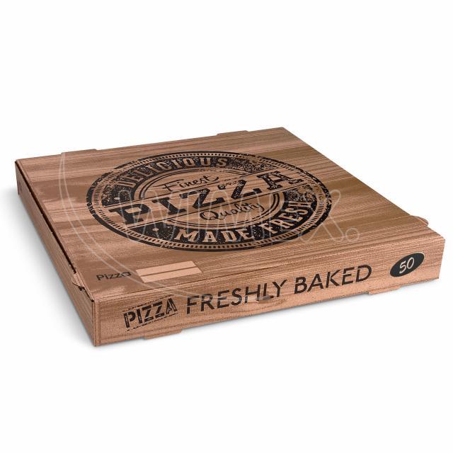 Krabice na pizzu (mikrovlnitá lepenka) H4 kraft s potiskem 50 x 50 x 5 cm [100 ks]