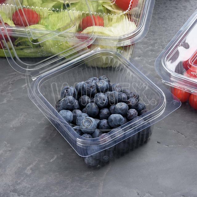 Miska (rPET) s víčkem hranatá průhledná 375ml [50 ks]