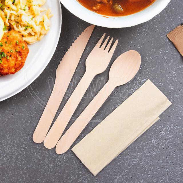 Příborová sada (dřevo FSC 100%) nůž-vidlička-lžíce+ubrousek [50 sad]