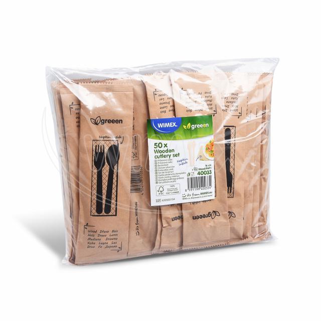 Příborová sada (dřevo FSC 100%) vidlička-lžíce+ubrousek [50 sad]