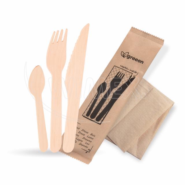 Příborová sada (dřevo FSC 100%) nůž-vidlička-lžička+ubrousek [50 sad]