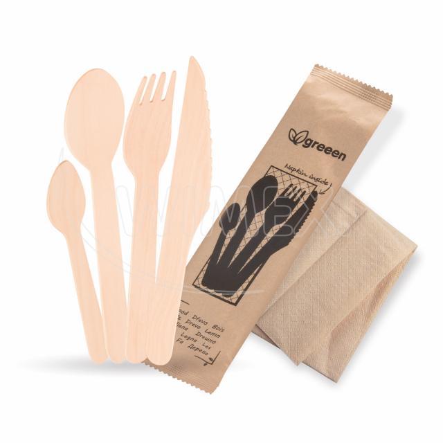 Příborová sada (dřevo FSC 100%) nůž-vidlička-lžíce-lžička+ubrousek [50 sad]