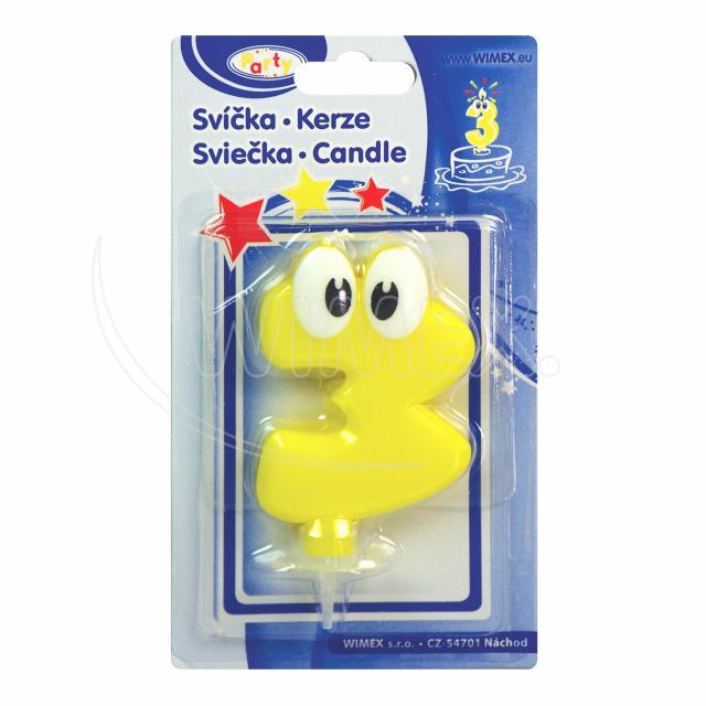 Svíčka číslová se stojánkem "3" 80 mm [1 ks]