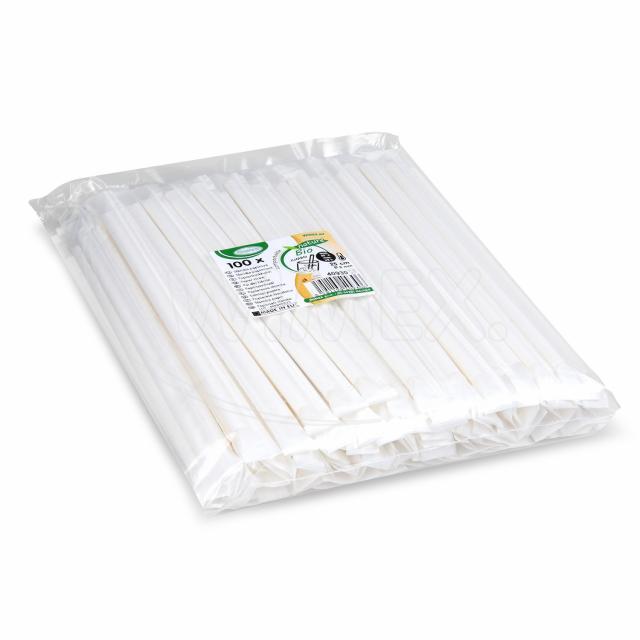 Slámka papírová JUMBO bílá 25cm, Ø 8mm hygienicky balená [100 ks]