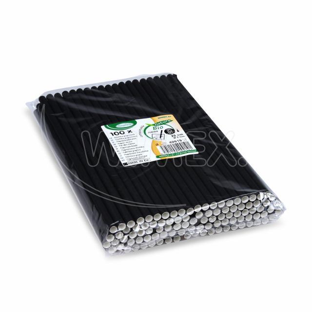 Slámka papírová JUMBO černá 25 cm, Ø 8 mm [100 ks]